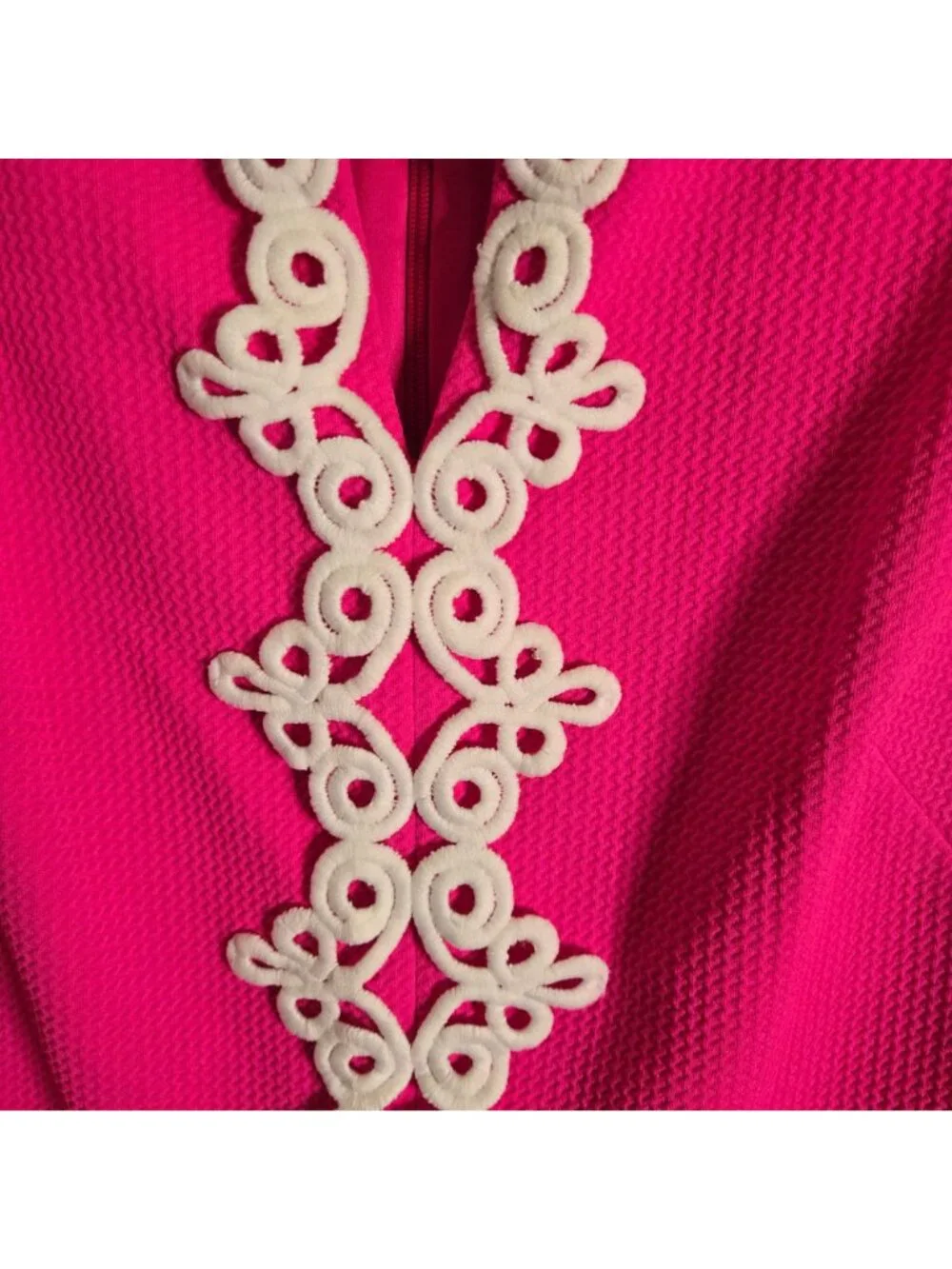 Vince Camuto Hot Pink Crochet Embellished Shift Dress Summer Vacation Size 6